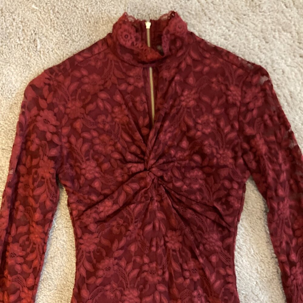 deep red lace long sleeve dress size XS - Picture 3 of 6